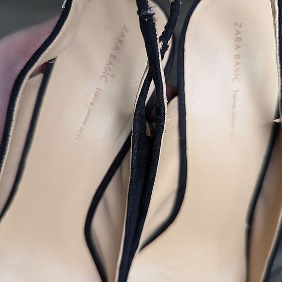 Zara Basics Black pointed toe gold studded slingback heels womens 41 EU 10 US - Picture 6 of 9